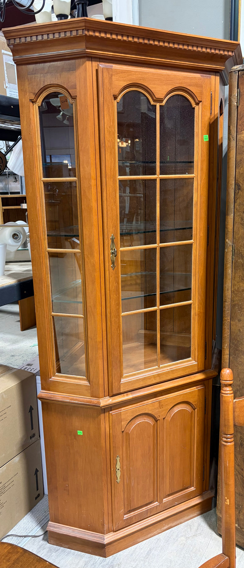 Vintage Wood Curio with Glass Shelves