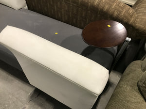 Conversation Leather Grey & White Sofa Bench With Attached Movable Side Tables