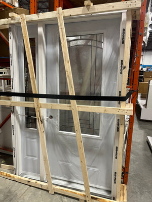Modern White Steel Entry Door with Decorative Glass – Prehung with Sidelite | Dusco