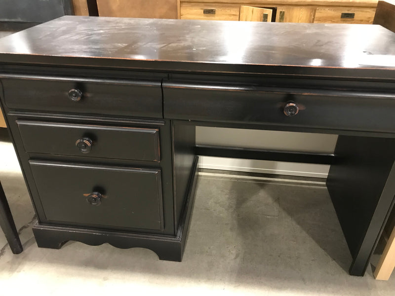Black Wooden Desk With 3 Drawers + Keyboard Tray