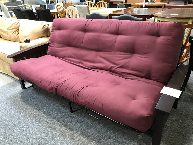 Burgundy Futon With Wooden Frame