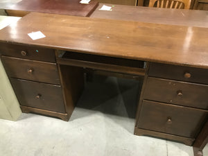Long Brown Wooden Desk With 7 Drawers
