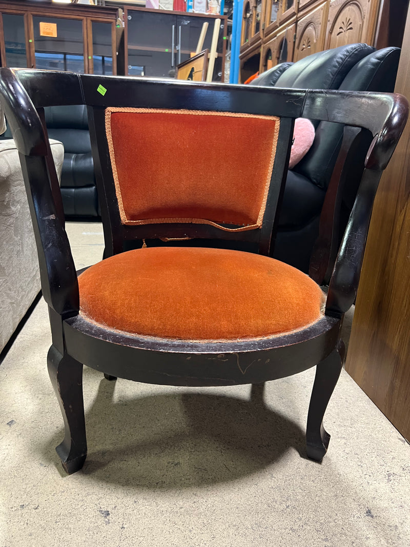 Vintage Barrel Back Chair with Orange Cushions