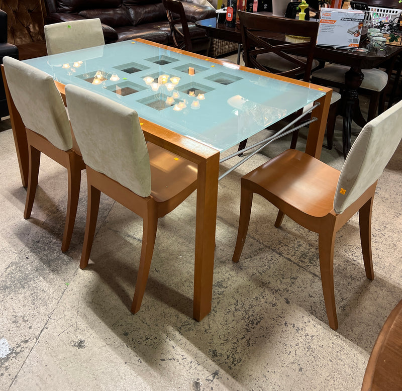 Ligne Roset Extensia Extendable Glass Dining Table Set with 8 Matching Wooden Chairs