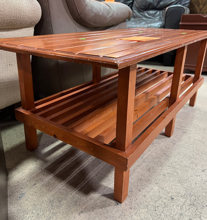 Two-Tier Slatted Wooden Coffee Table