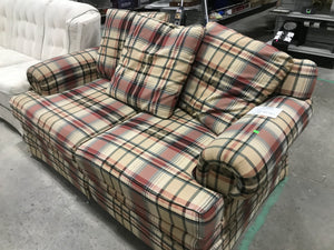 Red & Beige Plaid-Patterned Loveseat