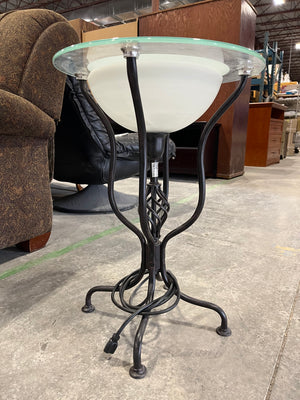 Modern Glass-Top Pedestal Table with Frosted Bowl Accent