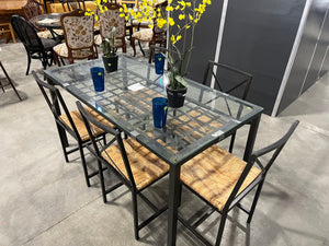 Modern Industrial Glass Dining Set – Table + 5 Chairs