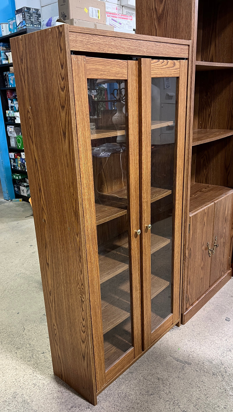 Traditional Brown Wood Glass Display Cabinet