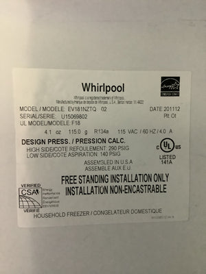 White Whirlpool Upright Freezer