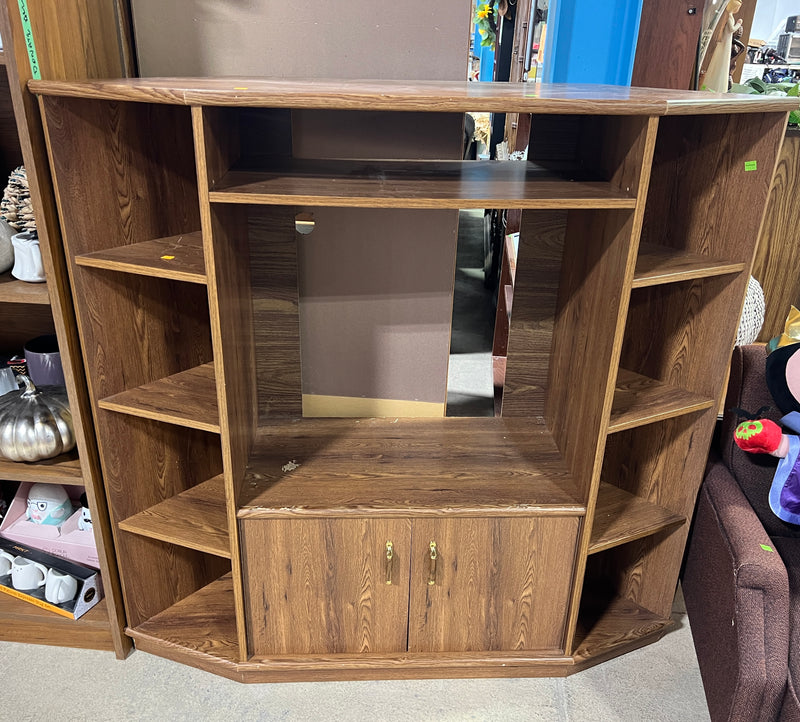 Classic Wooden Entertainment Center with Angled Display Shelves