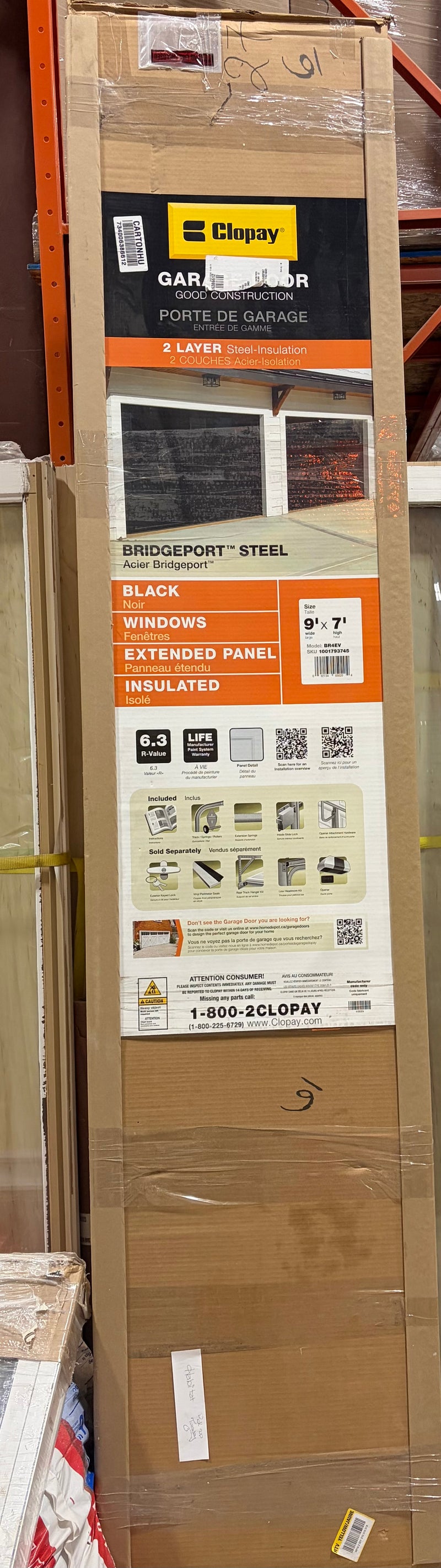 Steel 9 ft. x 7 ft. 6.3 R-Value Insulated Black Garage Door with Plain Windows