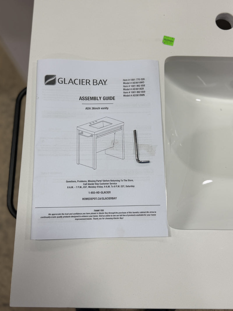 Modern White Integrated Sink Vanity - Glacier Bay 36"