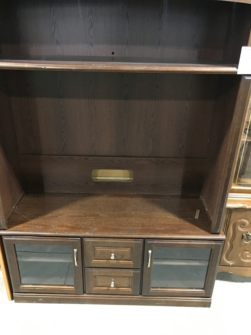 Reddish Hutch and TV Stand with Two Drawers and Cabinets