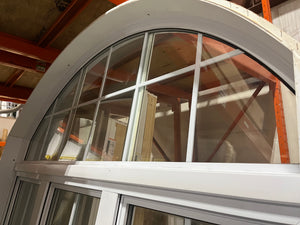 Elegant Arched Double Window with Grid — White Vinyl Frame