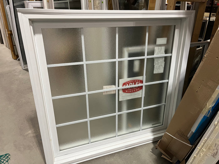 Frosted Privacy Window with Colonial Grid – White Frame