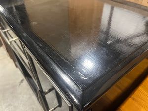 Sleek Black Makeup Cabinet with Silver Trim