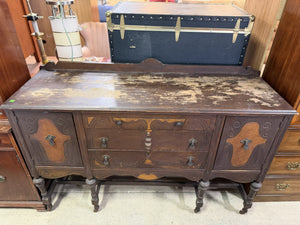 Antique Dark Wood Carved Sideboard Buffet