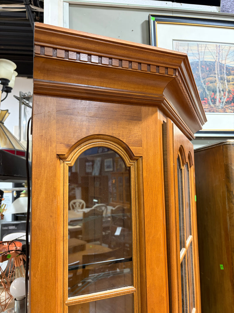 Vintage Wood Curio with Glass Shelves