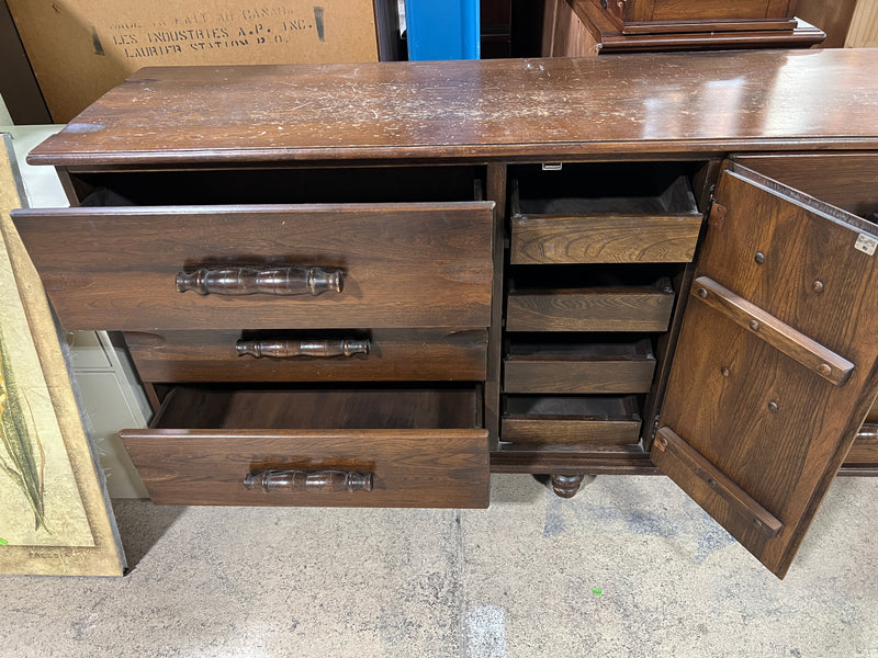 Mid-Century Modern Wooden Dresser with Hidden Cabinet & Drawers