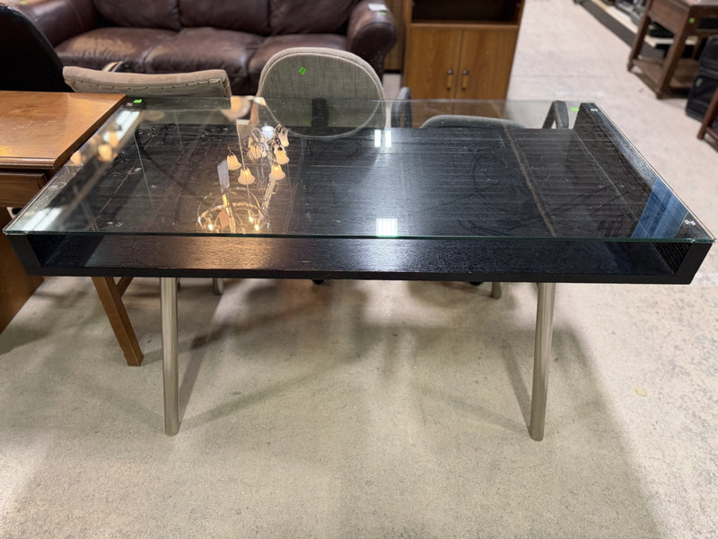 Modern Glass-Top Executive Desk