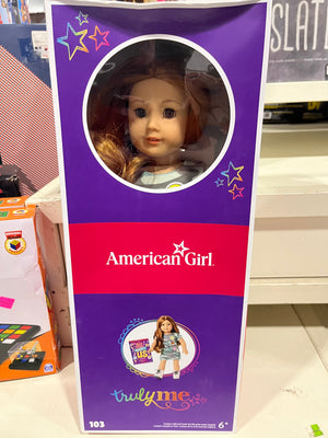 American Girl Truly Me 18-inch Doll with Green Eyes, Red Hair, Light-to-Medium Skin, Camo T-shirt Dress