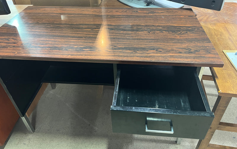 Mid-Century Modern Chrome Wood Desk with Matte Black Cabinet