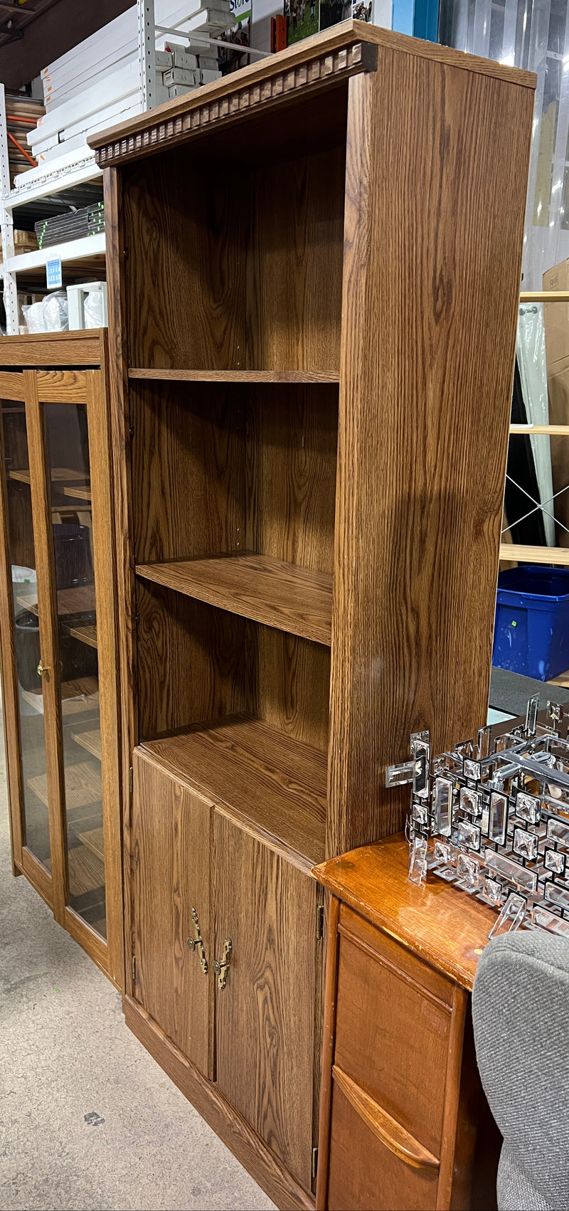 Traditional Oak-Style Bookcase with Lower Cabinet