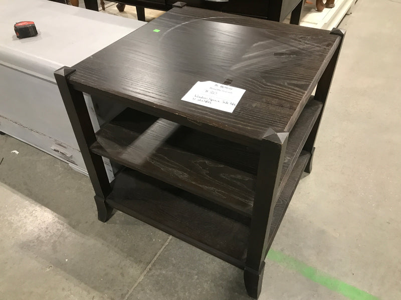 Large Wooden Square Side Table With 3 Shelves
