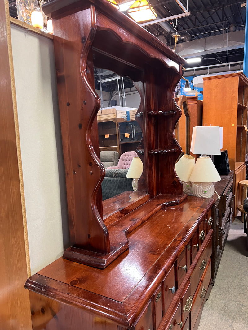 Vintage Colonial Style Triple Dresser with Mirror Hutch