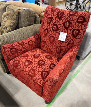 Bold Red Leaf-Patterned Accent Chair