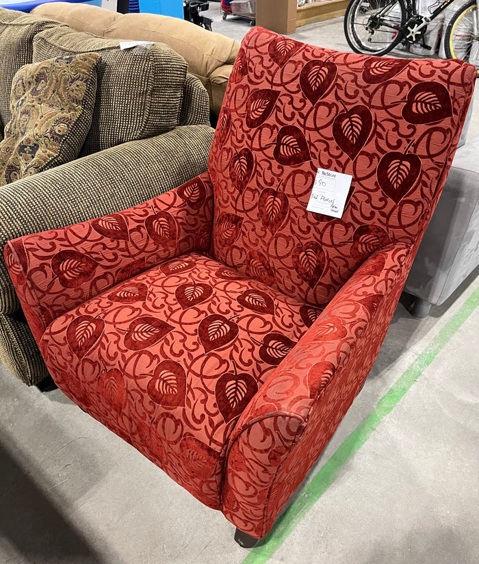 Bold Red Leaf-Patterned Accent Chair