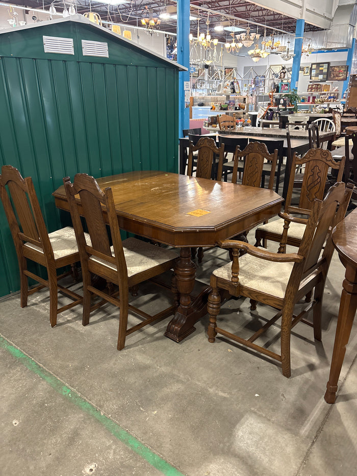 Traditional Wooden Dining Table with Six Chairs