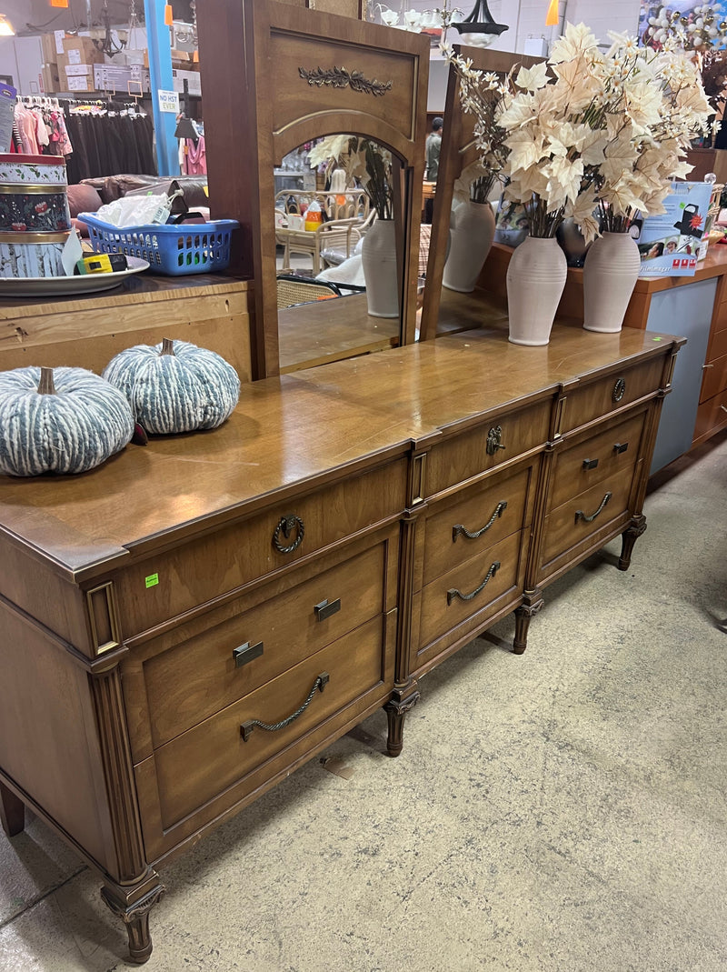 Nine Drawer Wooden Dresser with Mirrors