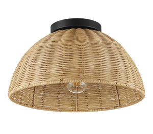 Highler 13.5” 1-light Matte Black Flush Mount with Natural Rattan Shade