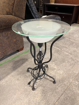 Modern Glass-Top Pedestal Table with Frosted Bowl Accent