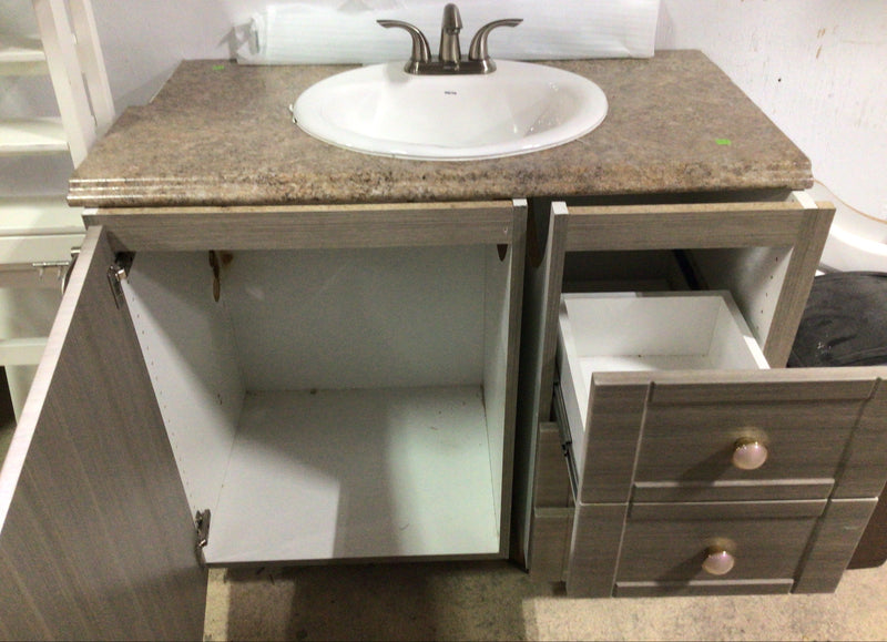 Wooden Bathroom Vanity and Sink with Marble Top