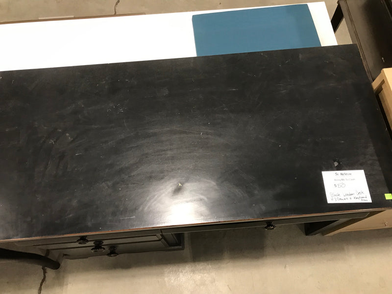 Black Wooden Desk With 3 Drawers + Keyboard Tray