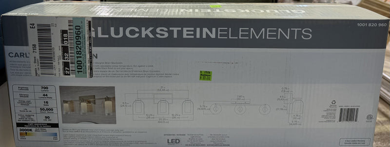 GlucksteinElements Carlyle 3-Light 12W Nickel Integrated LED Vanity Light