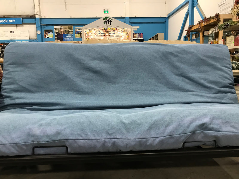 Blue Futon With Black Metal Base