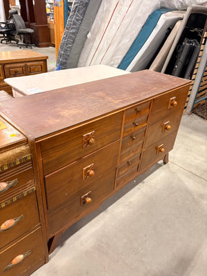 Vintage Long Dresser with Carved Wooden Knobs