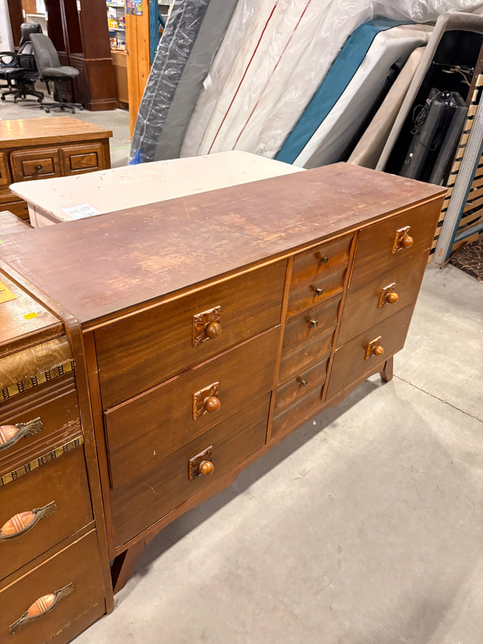 Vintage Long Dresser with Carved Wooden Knobs