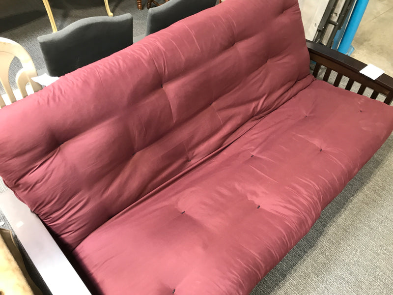 Burgundy Futon With Wooden Frame