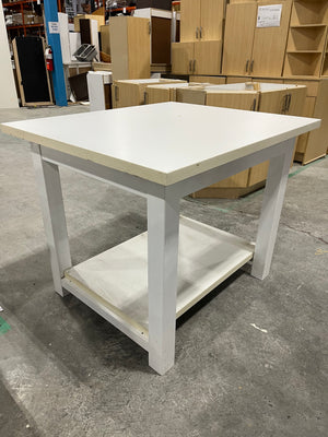 Sturdy White Work Table with Storage Shelf