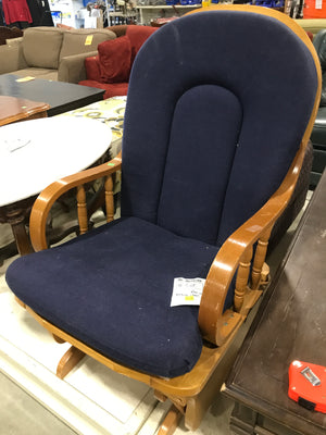 Blue Cushioned Rocking Chair With Light Brown Wooden Frame