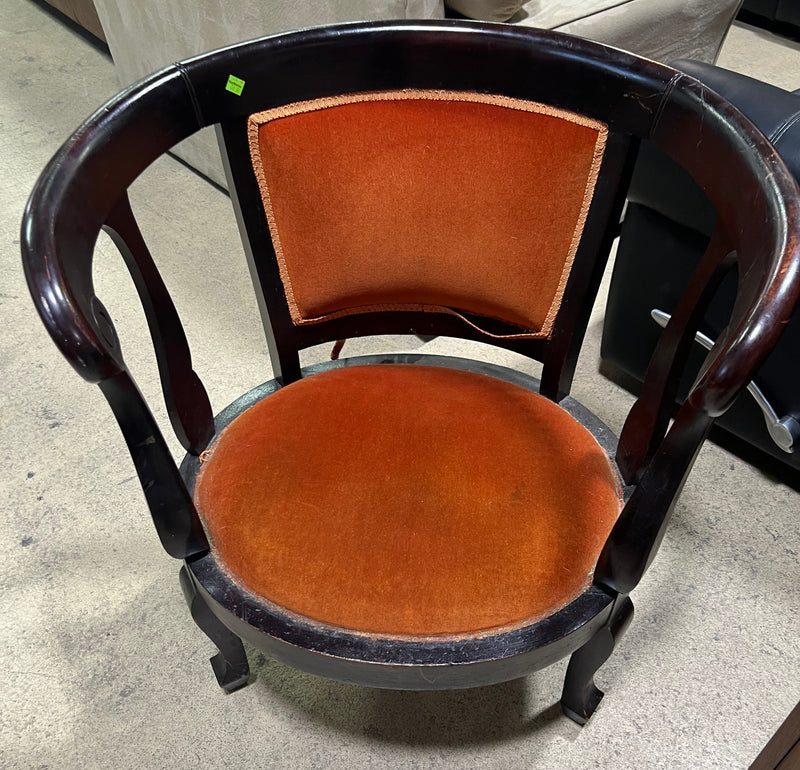 Vintage Barrel Back Chair with Orange Cushions
