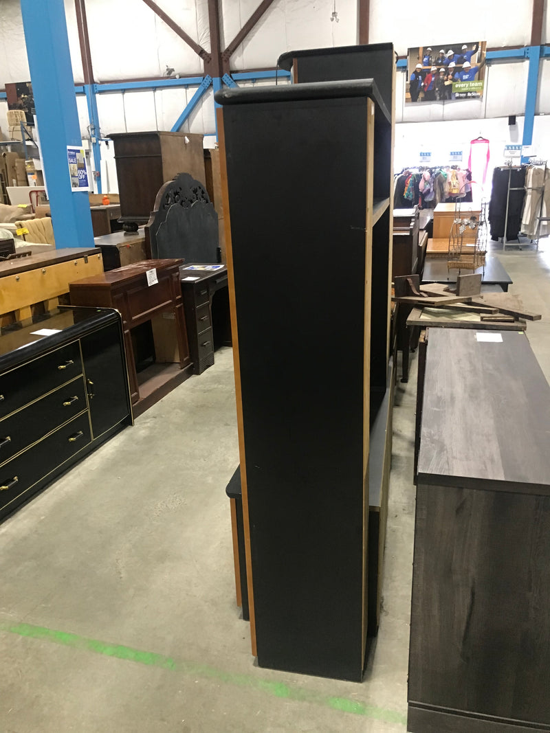 Wood Grain + Black Media Wall Unit
