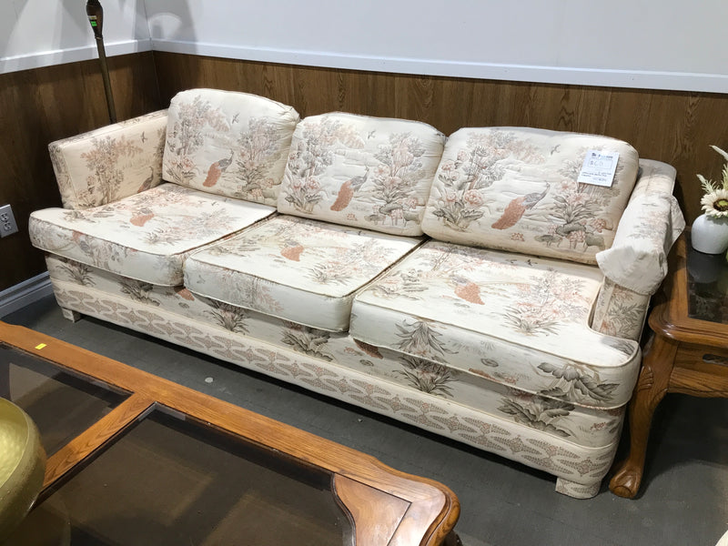White 3 Seater Couch With Nature Details(Peacocks & Birds, Flowers & Trees)