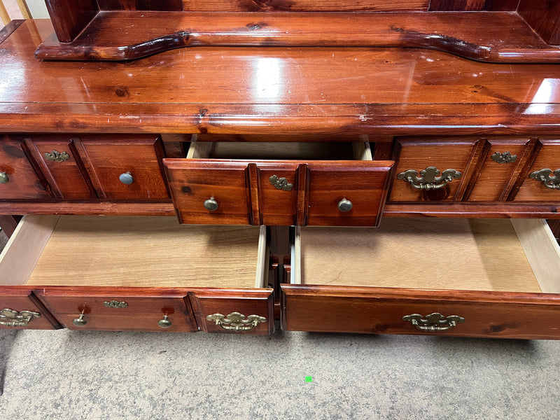 Vintage Colonial Style Triple Dresser with Mirror Hutch