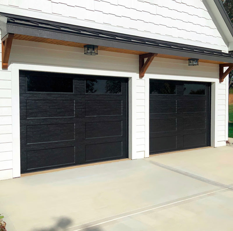 Steel 9 ft. x 7 ft. 6.3 R-Value Insulated Black Garage Door with Plain Windows